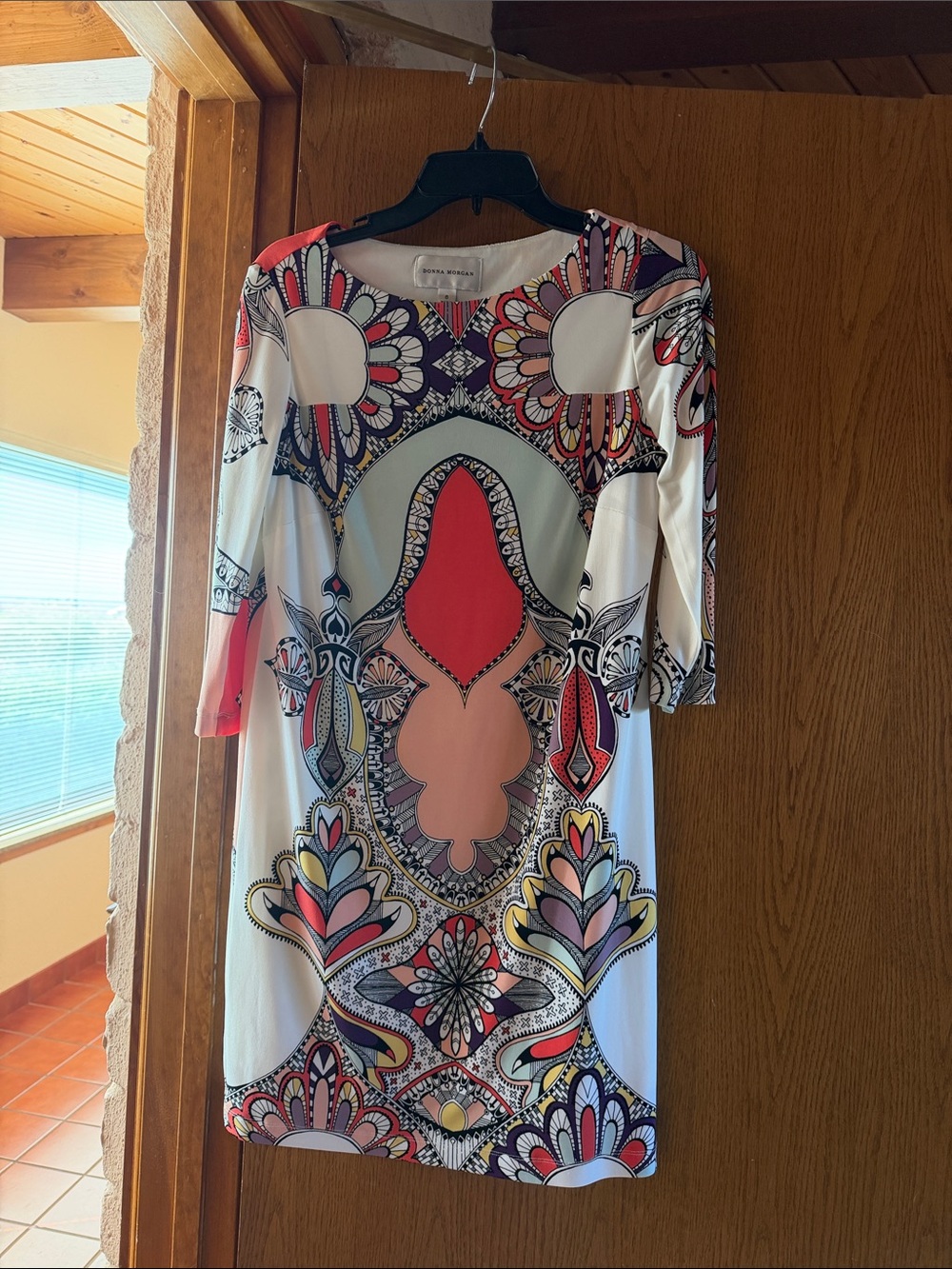 Donna Morgan Printed Shift Dress with Pink & Coral Motif